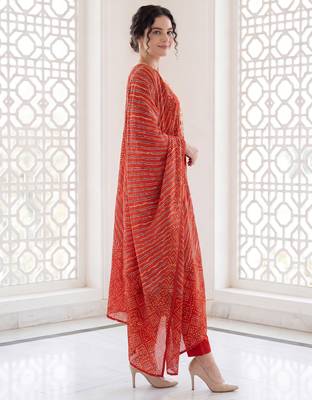 Orange embroidered pure cotton kurta trouser dupatta set 4