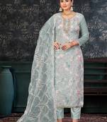 sea green & sea green embroidered organza unstitched dress material