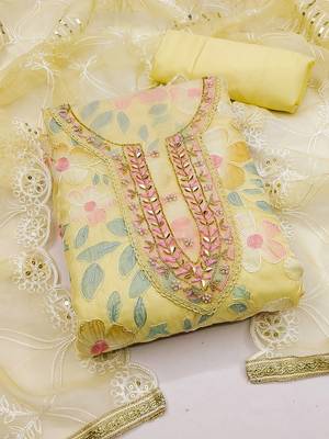 floral printed sequined beads detail organza unstitched dress material 5