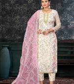 floral printed beads & stones organza unstitched dress material