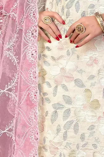 floral printed beads & stones organza unstitched dress material