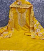 women yellow embroidered unstitched dress material