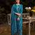 Blue printed linen kurta trouser dupatta set