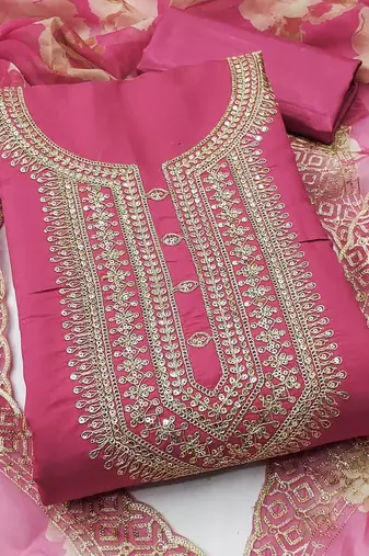 women roman silk codding work unstitched dress material