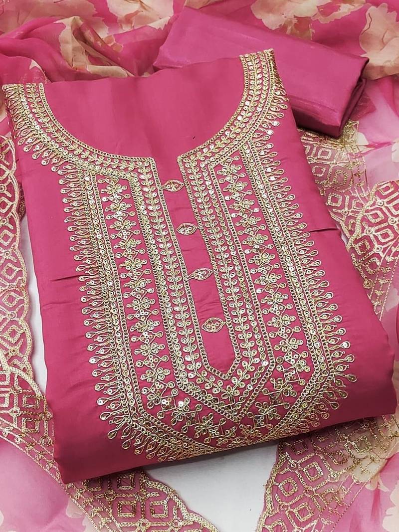 Women Roman Silk Codding Work Unstitched Dress Material