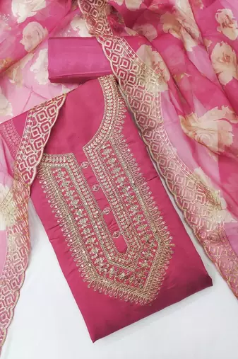 women roman silk codding work unstitched dress material