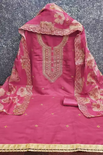 women roman silk codding work unstitched dress material