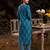 Blue printed linen kurta trouser dupatta set