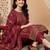 Maroon printed pure cotton kurta trouser dupatta set