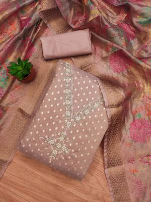 floral embellished unstitched dress material 1