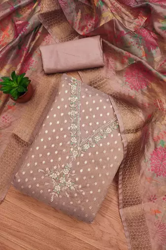 floral embellished unstitched dress material