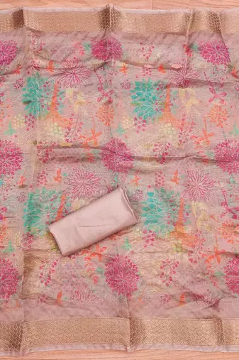 floral embellished unstitched dress material