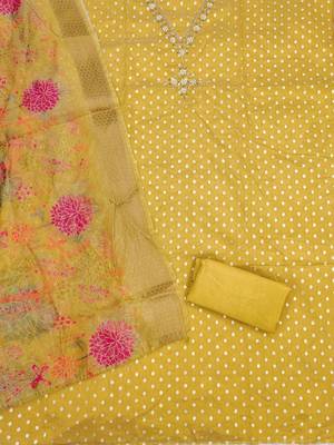 floral woven design beads and stones unstitched dress material 3