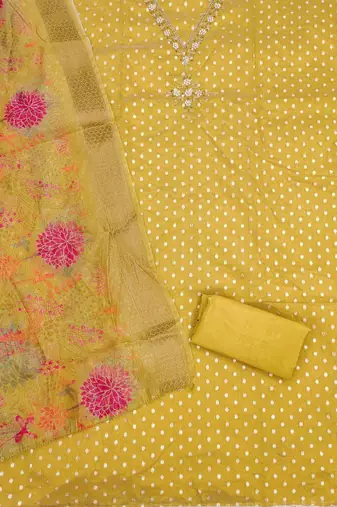 floral woven design beads and stones unstitched dress material