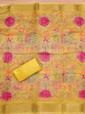 floral woven design beads and stones unstitched dress material 4