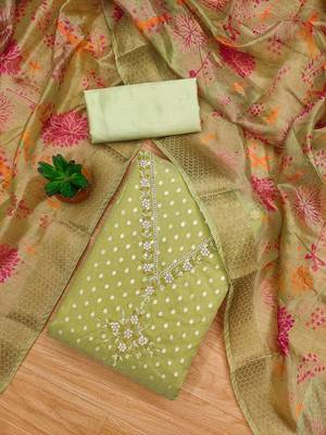 floral embellished unstitched dress material 1