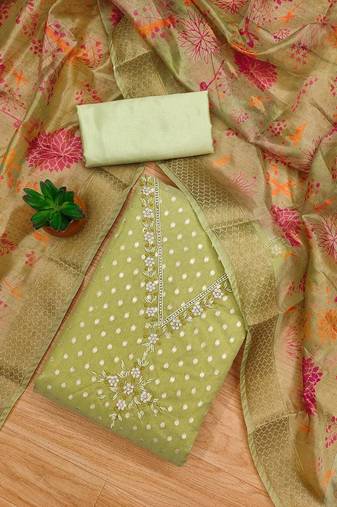 floral embellished unstitched dress material