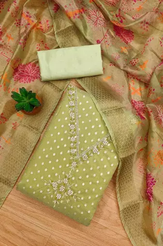 floral embellished unstitched dress material