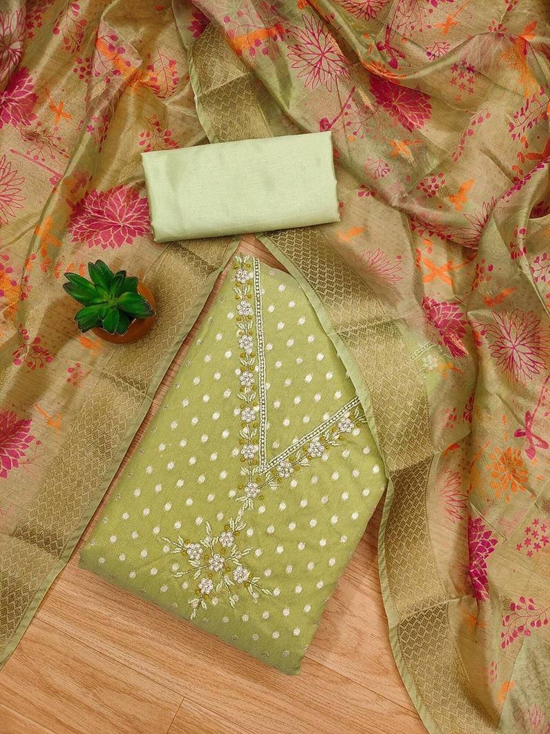 Floral Embellished Unstitched Dress Material