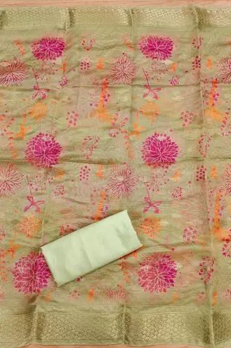 floral embellished unstitched dress material