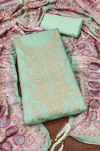 floral zari woven design unstitched dress material