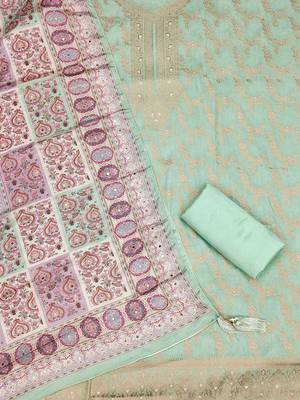 floral zari woven design unstitched dress material 3
