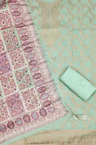 floral zari woven design unstitched dress material