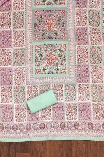 floral zari woven design unstitched dress material