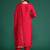 Pink woven design silk blend kurta trouser dupatta set