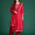 Pink woven design silk blend kurta trouser dupatta set