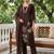 Brown embroidered pure cotton kurta trouser dupatta set