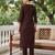 Brown embroidered pure cotton kurta trouser dupatta set