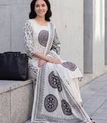 Off white printed pure cotton kurta trouser dupatta set