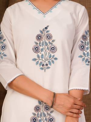 White printed pure cotton kurta trouser dupatta set 2