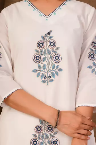 White printed pure cotton kurta trouser dupatta set