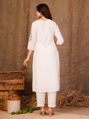 White printed pure cotton kurta trouser dupatta set 4