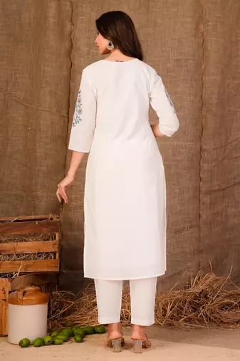 White printed pure cotton kurta trouser dupatta set