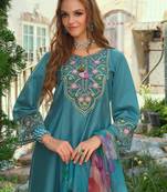 Blue embroidered liva kurta trouser dupatta set
