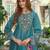 Blue embroidered liva kurta trouser dupatta set