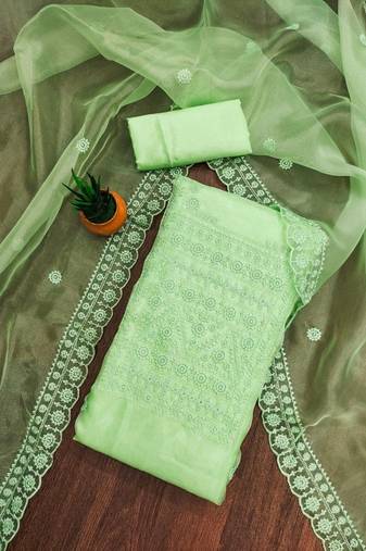 floral embroidered thread work organza unstitched dress material