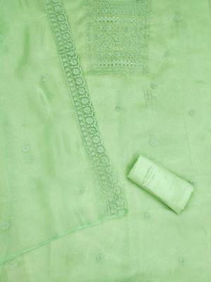 floral embroidered thread work organza unstitched dress material 3