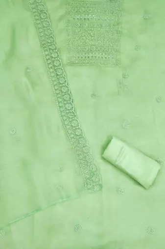 floral embroidered thread work organza unstitched dress material