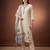 Cream printed silk blend kurta trouser dupatta set