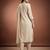Cream printed silk blend kurta trouser dupatta set