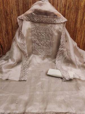 floral embroidered thread work organza unstitched dress material 2