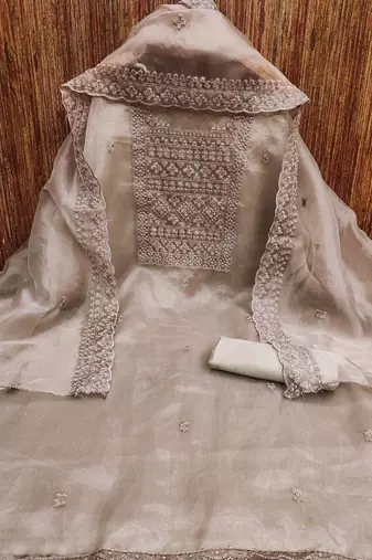 floral embroidered thread work organza unstitched dress material