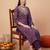 Purple embroidered pure cotton kurta trouser dupatta set