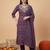 Purple embroidered pure cotton kurta trouser dupatta set