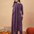 Purple embroidered pure cotton kurta trouser dupatta set