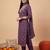 Purple embroidered pure cotton kurta trouser dupatta set